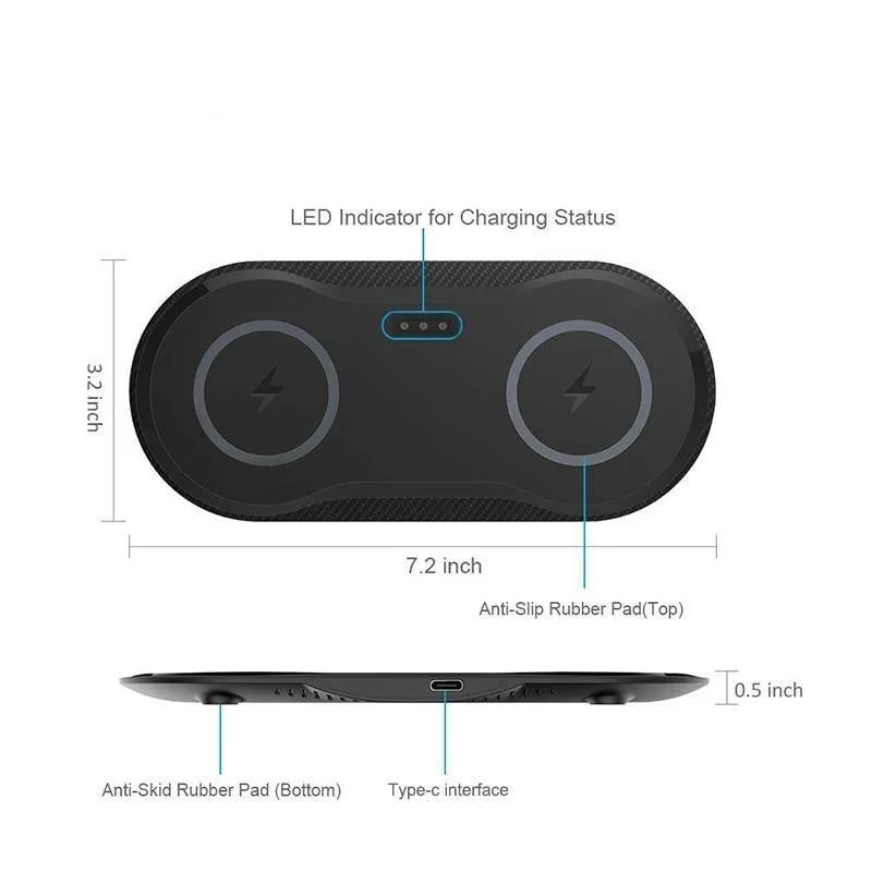 Universal Dual Wireless Charging Station 15W Black