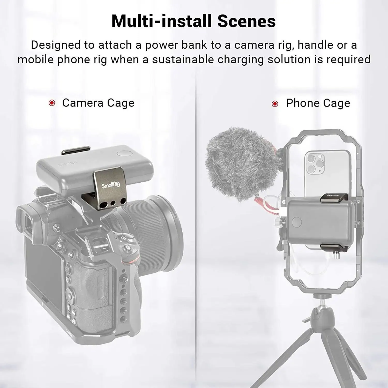 Universal Power Bank Holder for DSLR and Smartphone - Secure Clamp for iPhone 14 and Compatible Power Banks