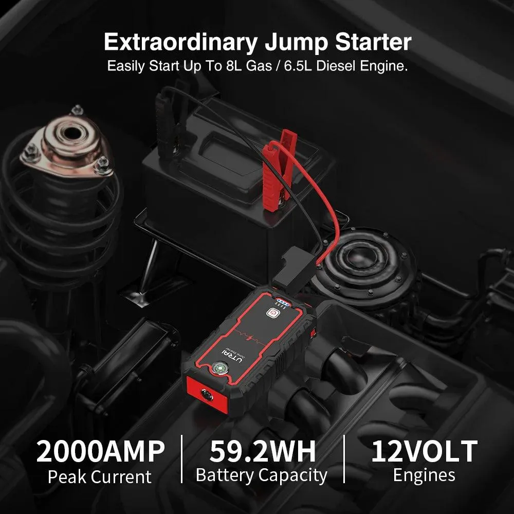 UTRAI 2000A Portable Car Jump Starter and Power Bank for Emergency Battery Boosting