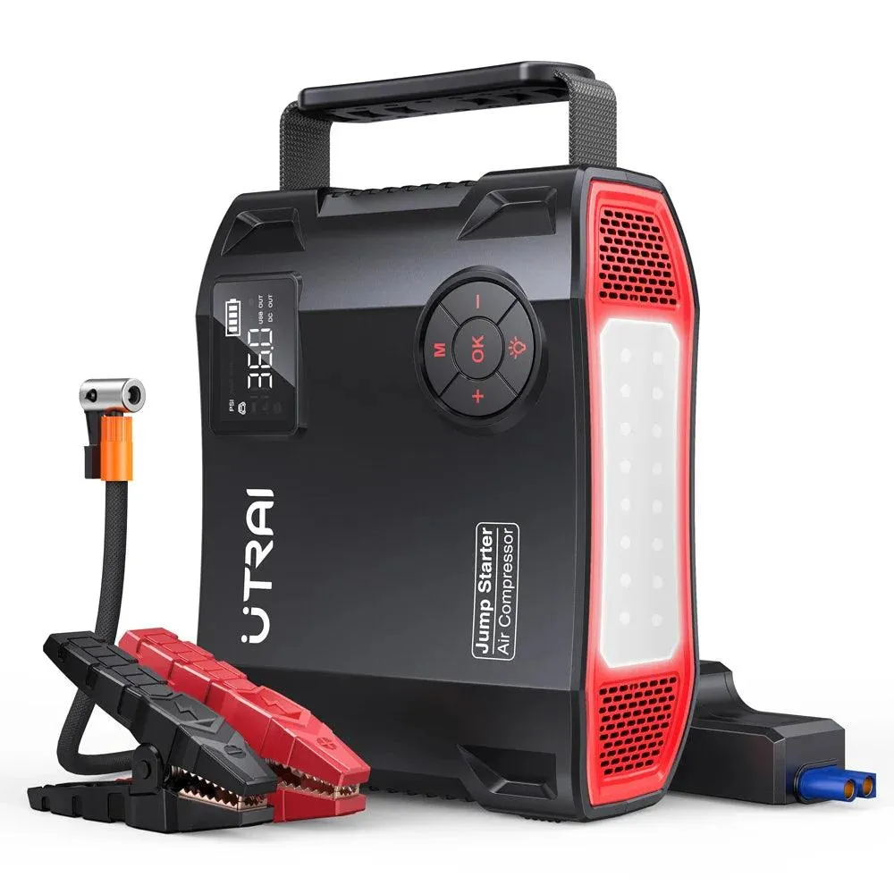 UTRAI 4-in-1 2000A Portable Jump Starter & Power Bank with 16000mAh Battery, 150PSI Air Compressor, and Tire Pump