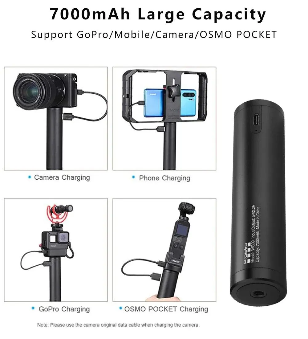 Versatile 7000mAh Power Bank Hand Grip with Mini Tripod and Type-C Connectivity for Smartphones and Mirrorless Cameras