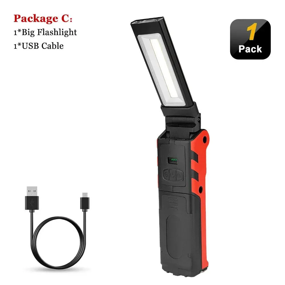 Versatile Dimmable COB LED Work Light - USB Rechargeable Folding Flashlight with Magnet, Hook, and Power Bank for Car Repairs