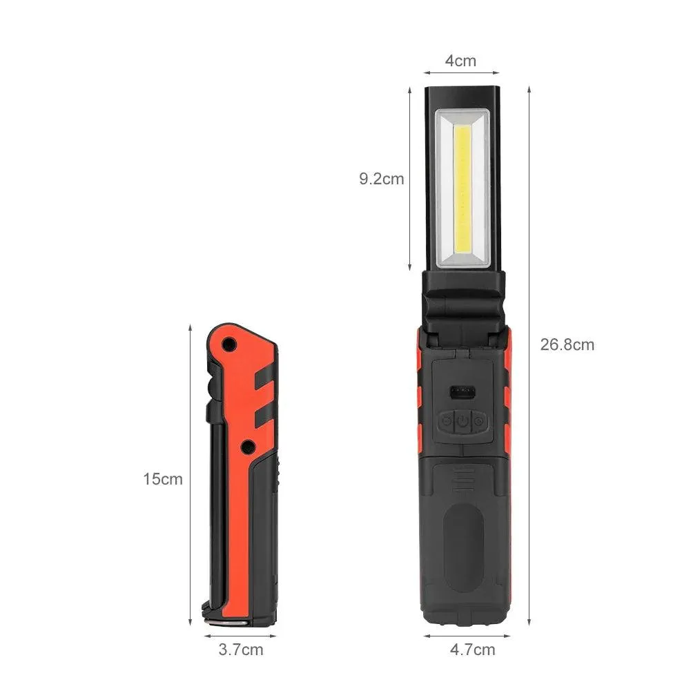 Versatile Dimmable COB LED Work Light - USB Rechargeable Folding Flashlight with Magnet, Hook, and Power Bank for Car Repairs