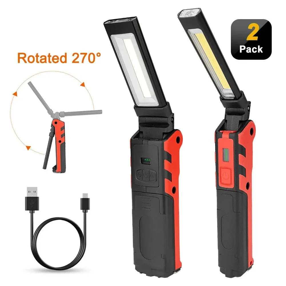 Versatile Dimmable COB LED Work Light - USB Rechargeable Folding Flashlight with Magnet, Hook, and Power Bank for Car Repairs