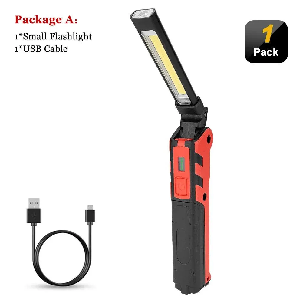 Versatile Dimmable COB LED Work Light - USB Rechargeable Folding Flashlight with Magnet, Hook, and Power Bank for Car Repairs