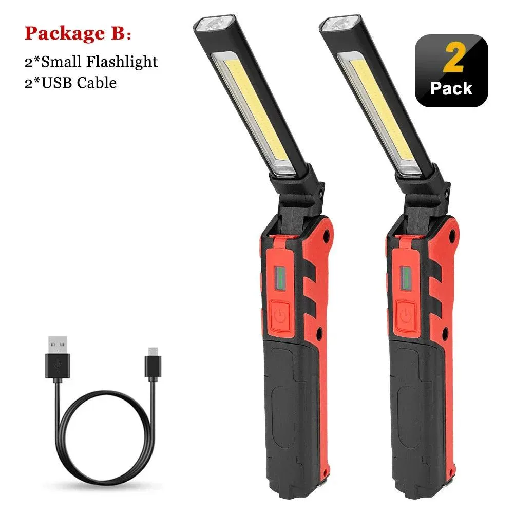 Versatile Dimmable COB LED Work Light - USB Rechargeable Folding Flashlight with Magnet, Hook, and Power Bank for Car Repairs