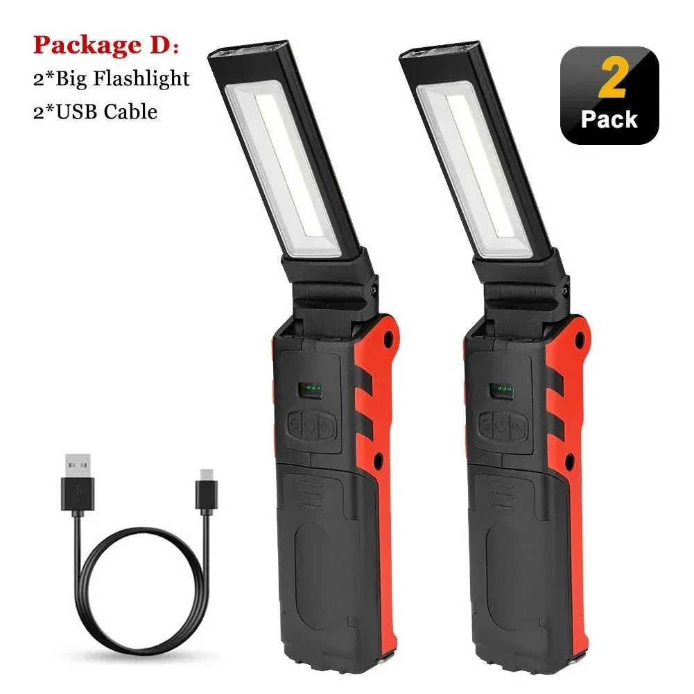 Versatile Dimmable COB LED Work Light - USB Rechargeable Folding Flashlight with Magnet, Hook, and Power Bank for Car Repairs