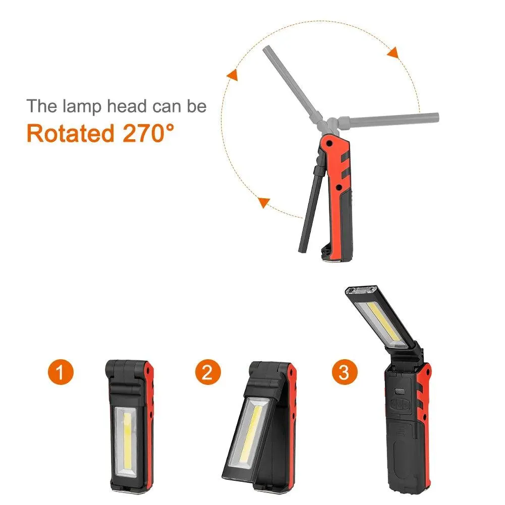 Versatile Dimmable COB LED Work Light - USB Rechargeable Folding Flashlight with Magnet, Hook, and Power Bank for Car Repairs