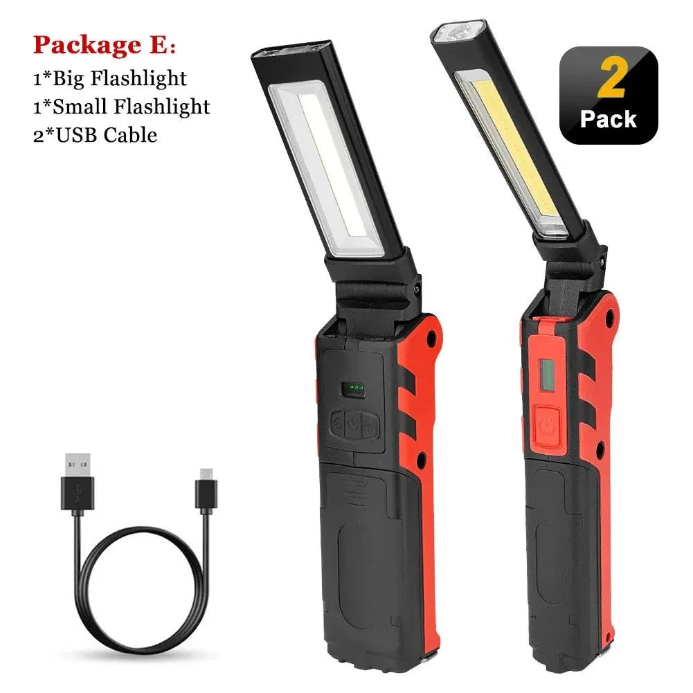 Versatile Dimmable COB LED Work Light - USB Rechargeable Folding Flashlight with Magnet, Hook, and Power Bank for Car Repairs