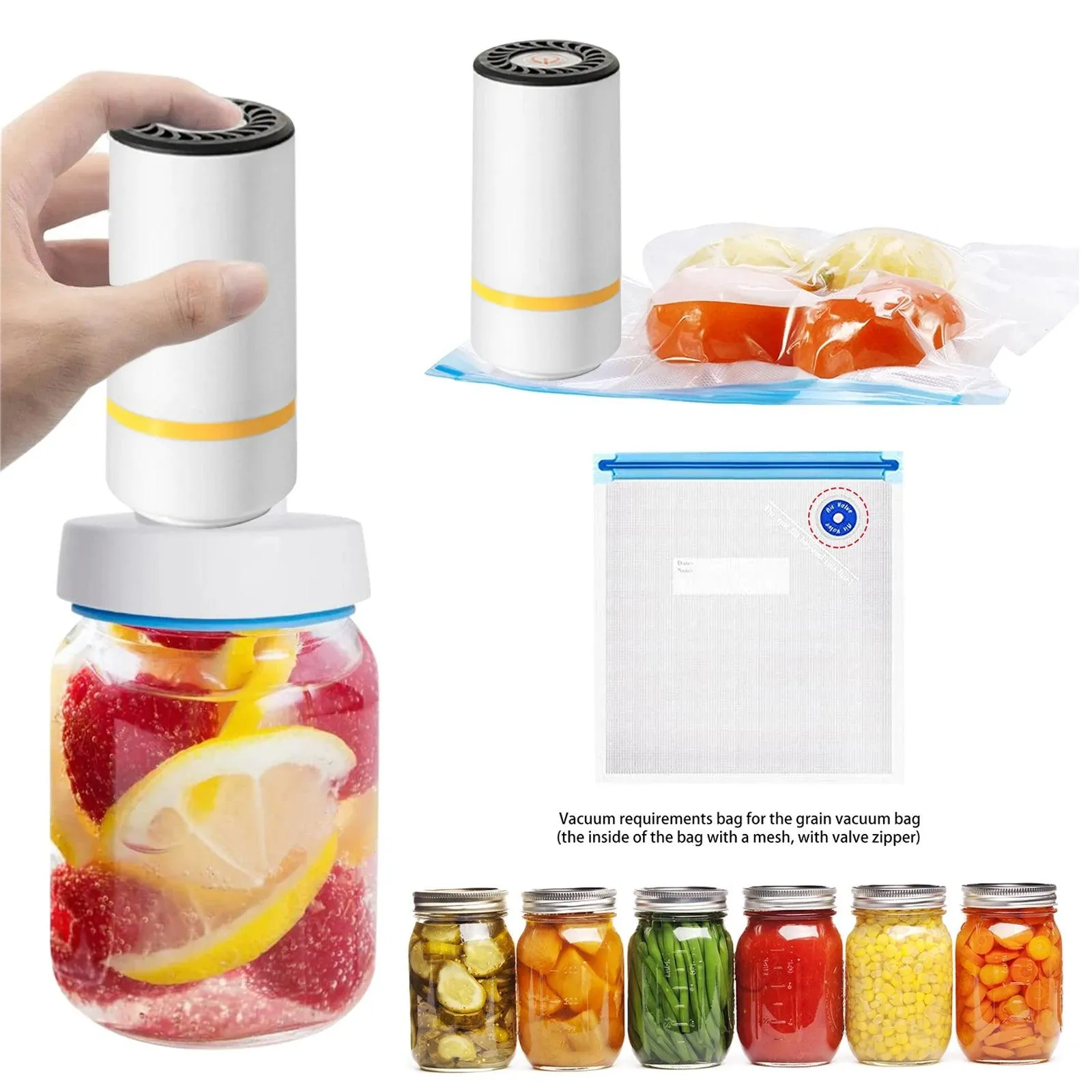 Versatile Food Storage Vacuum Sealer Kit for Mason Jars - BPA-Free, Electric Operation, USB Rechargeable Kitchen Gadget