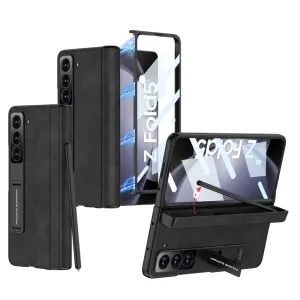 With Hinge Pen Holder Leather Phone Case With Screen Film For Samsung Galaxy Z Fold 5